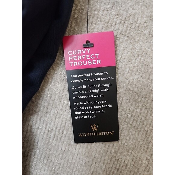 Worthington Curvy Fit Perfect Trouser Dress Pants Womens 16 Navy Blue Career NEW - Picture 4 of 11
